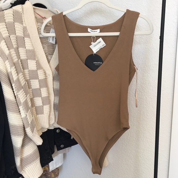 mittoshop Tops - Mittoshop Camel Deep V-Neck Bodysuit in small